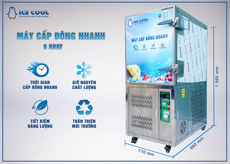 Máy cấp đông nhanh ICE COOL được thiết kế với khả năng hoạt động ổn định trong môi trường nhiệt đới, chống chịu ẩm tốt, cấu trúc inox bền bỉ