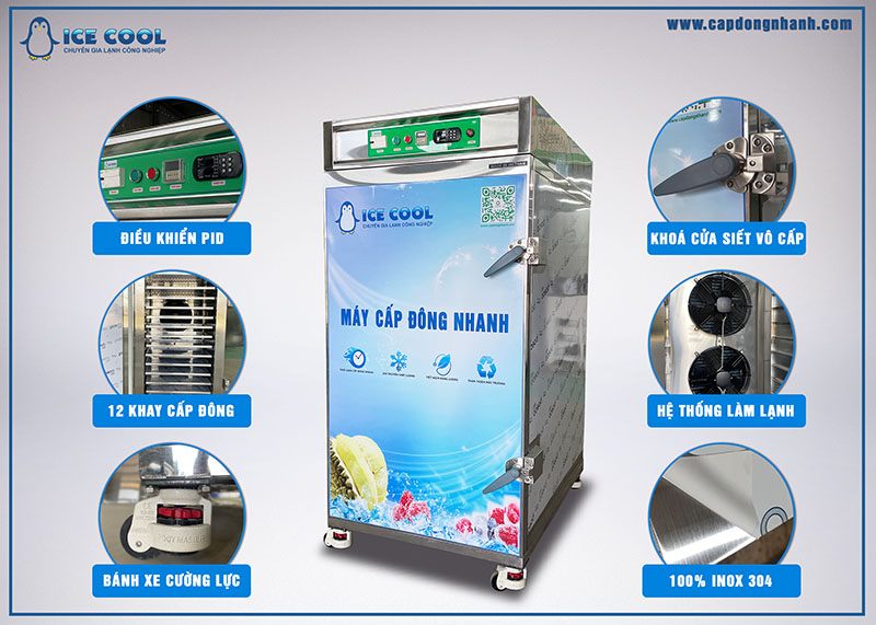 Máy cấp đông nhanh 12 khay đa năng, cấp đông được nhiều vật liệu như thuỷ hải sản, trái cây, kem