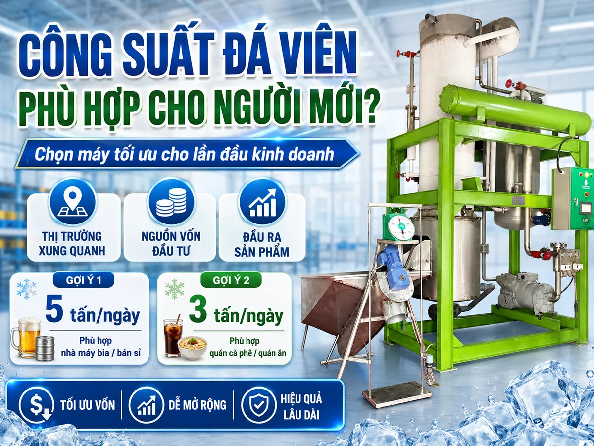 Công suất đá viên phù hợp cho người mới nên được xác định dựa trên nhu cầu thị trường, nguồn vốn và khả năng tiêu thụ